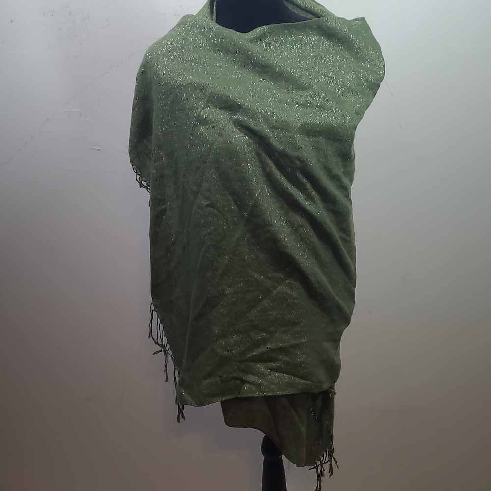 Green Sparkle Shawl with Fringe